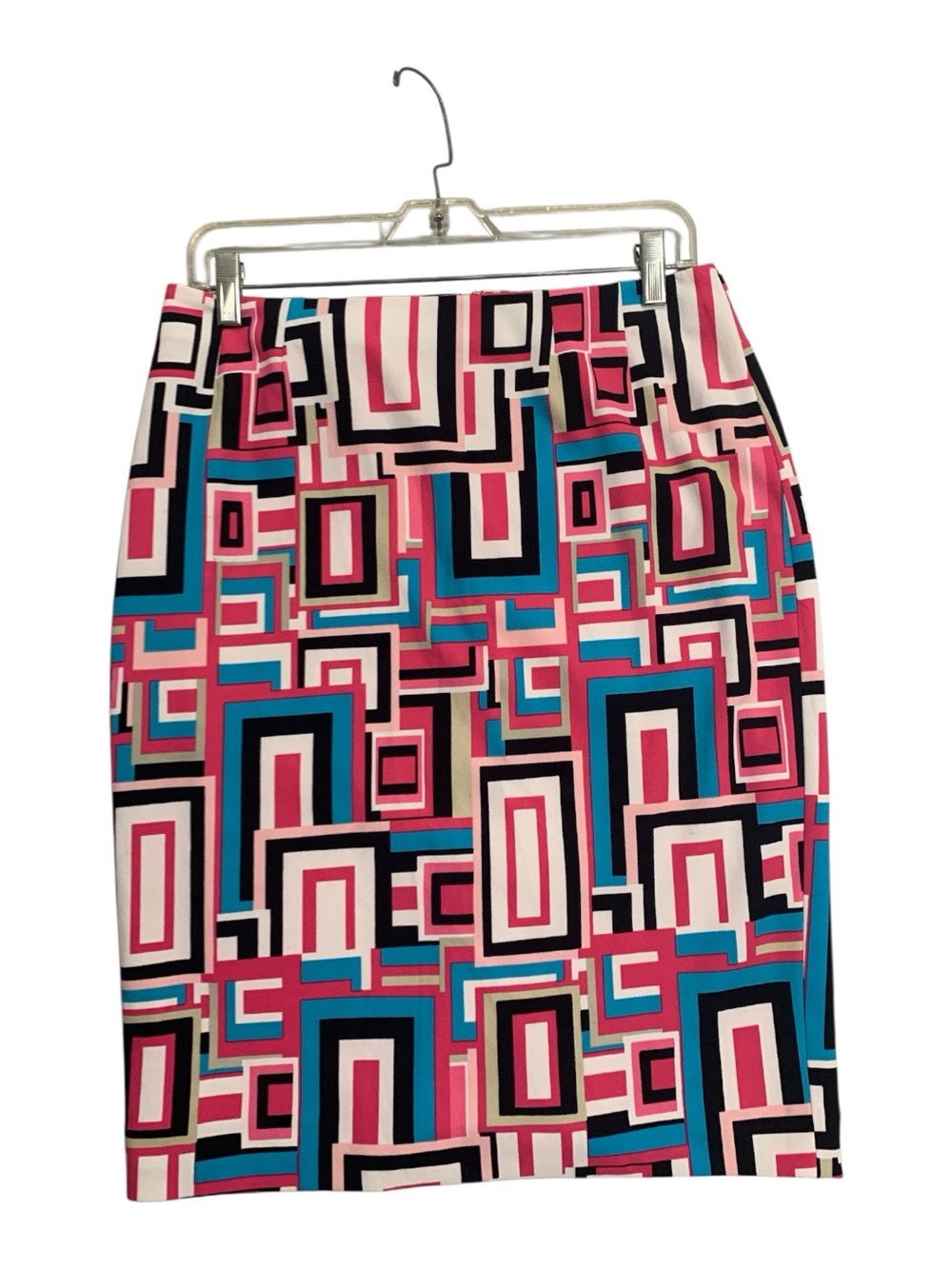 Kasper Geometric Pencil Skirt in Pink, Teal & Black